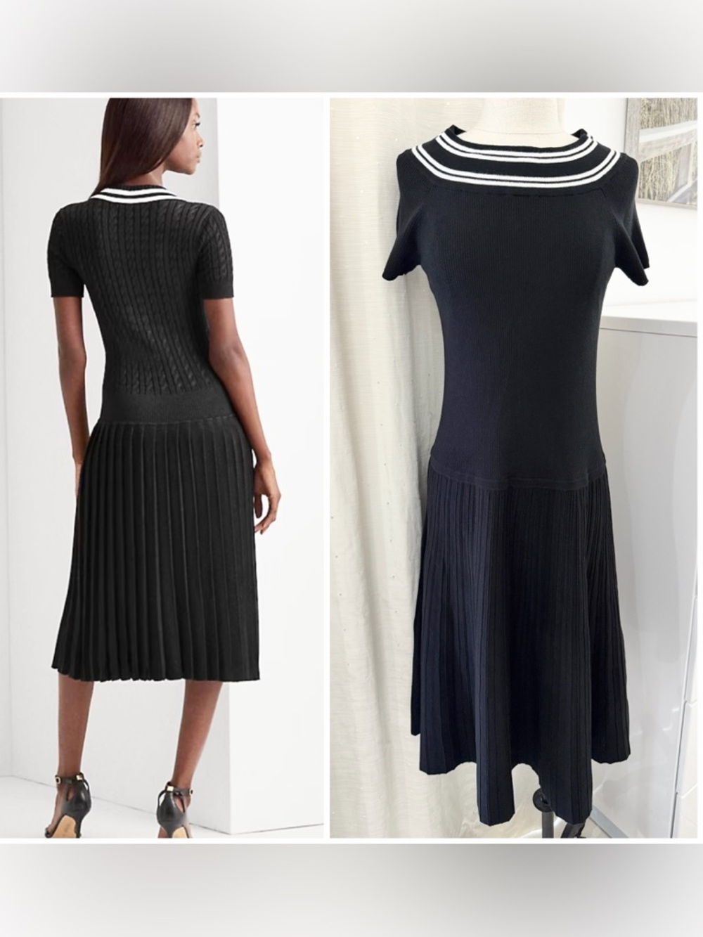 Ralph Lauren NWT Black Pleated Knit Dress size L